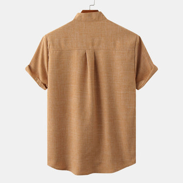 Men’s Solid Textured Short Sleeve Stand Collar Shirt