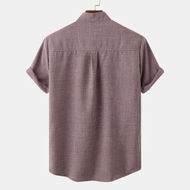 Men’s Solid Textured Short Sleeve Stand Collar Shirt