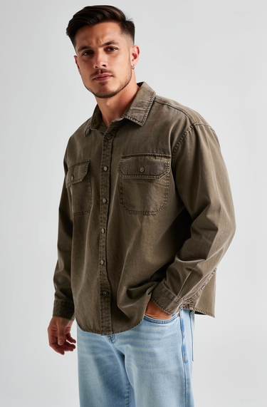 Men’s Vintage Washed Cotton Utility Shirt