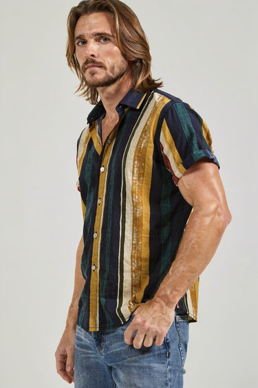 Men’s Vintage Vertical Stripe Short Sleeve Shirt