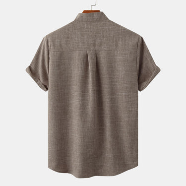 Men’s Solid Textured Short Sleeve Stand Collar Shirt