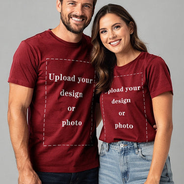 Matching Couples Custom Cotton T-Shirt – Front & Back Print, Upload Photo & Text