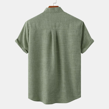Men’s Solid Textured Short Sleeve Stand Collar Shirt