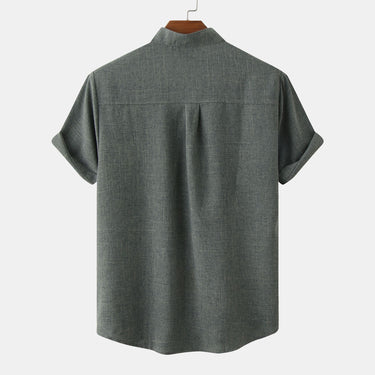 Men’s Solid Textured Short Sleeve Stand Collar Shirt