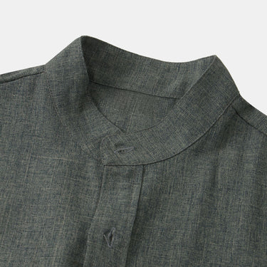 Men’s Solid Textured Short Sleeve Stand Collar Shirt
