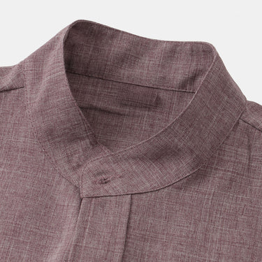 Men’s Solid Textured Short Sleeve Stand Collar Shirt