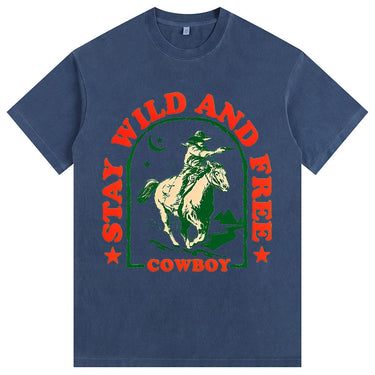 Man’s Stay Wild And Free Cowboy Graphic T-Shirt