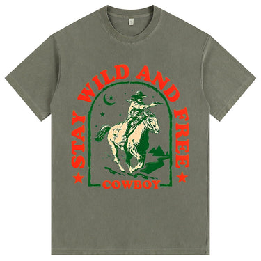 Man’s Stay Wild And Free Cowboy Graphic T-Shirt