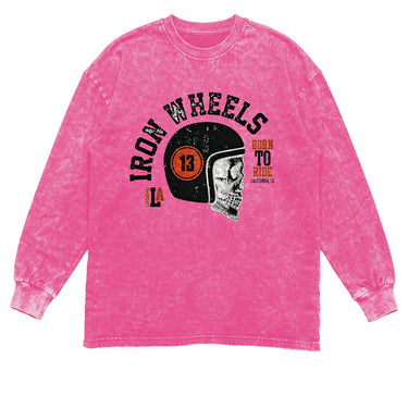 Man’s Iron Wheels Skull Graphic Long Sleeve T-Shirt
