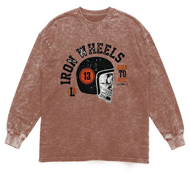 Man’s Iron Wheels Skull Graphic Long Sleeve T-Shirt