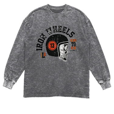Man’s Iron Wheels Skull Graphic Long Sleeve T-Shirt