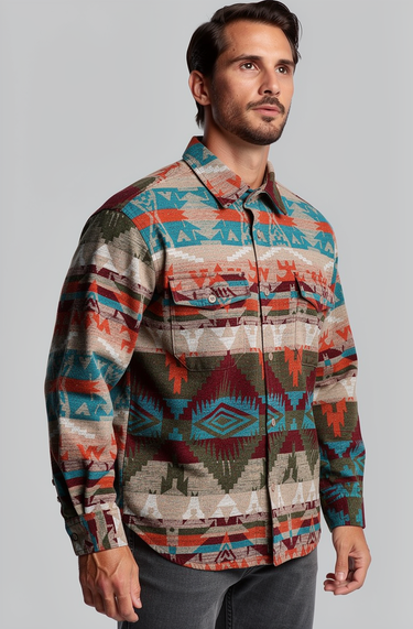 Men’s Ethnic Geometric Striped Shirt