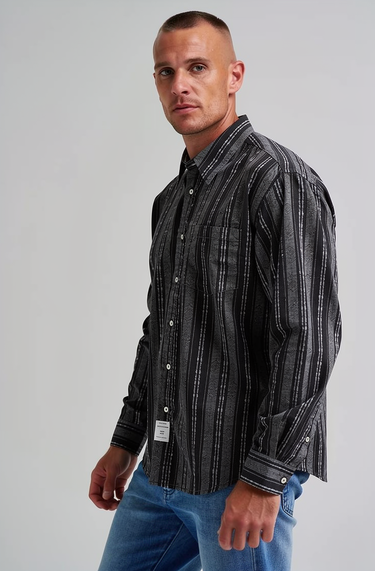 Men’s Casual Striped Cotton Linen Long Sleeve Shirt