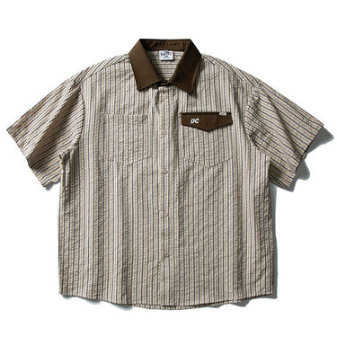 Men’s Retro Seersucker Striped Shirt CS059