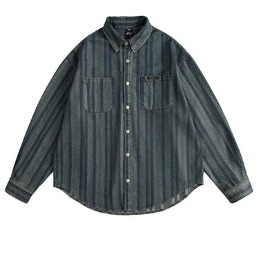 Men’s Retro Washed Striped Denim Shirt JK903
