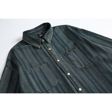 Men’s Retro Washed Striped Denim Shirt JK903