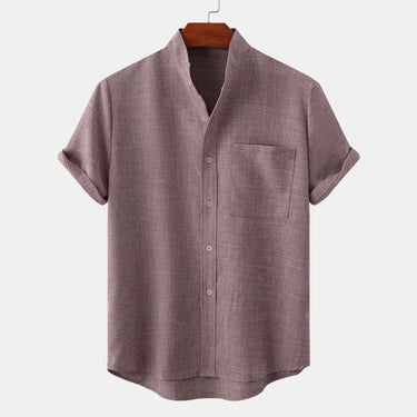 Men’s Solid Textured Short Sleeve Stand Collar Shirt