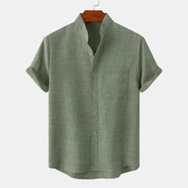 Men’s Solid Textured Short Sleeve Stand Collar Shirt