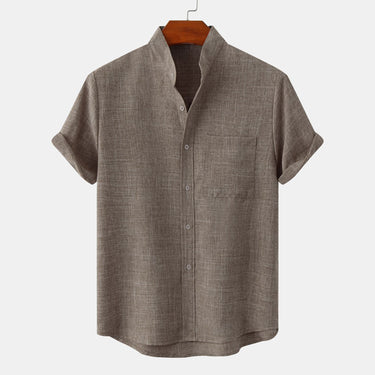 Men’s Solid Textured Short Sleeve Stand Collar Shirt