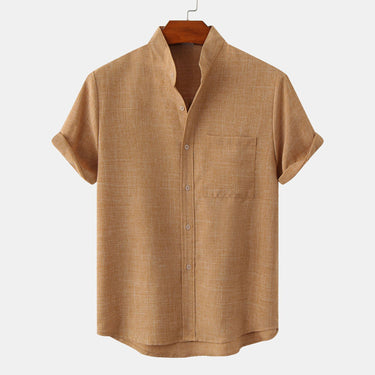 Men’s Solid Textured Short Sleeve Stand Collar Shirt