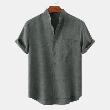 Men’s Solid Textured Short Sleeve Stand Collar Shirt
