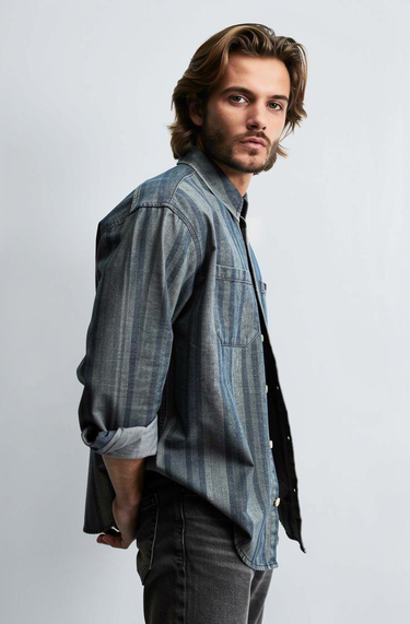 Men’s Retro Washed Striped Denim Shirt JK903