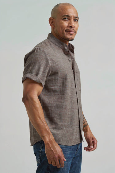 Men’s Solid Textured Short Sleeve Stand Collar Shirt